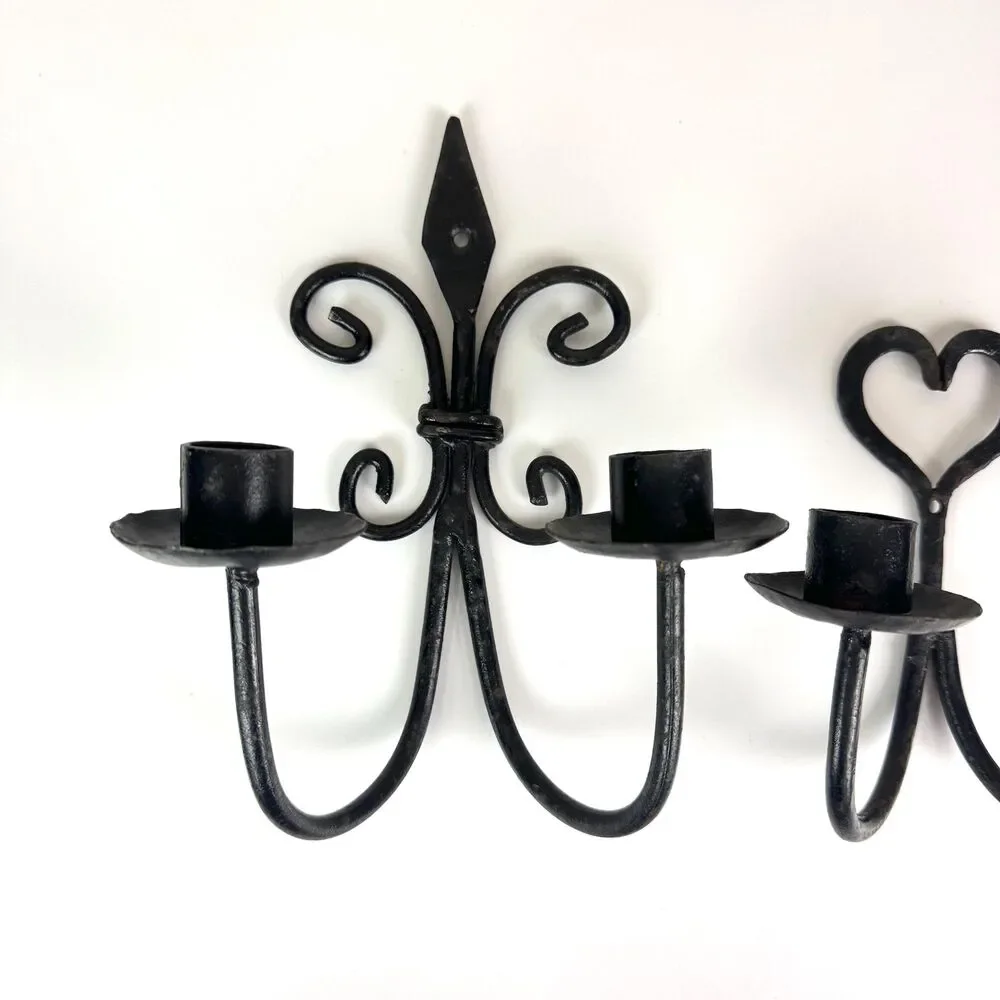 Vintage Wrought Iron Candle Sconces / Whimsigoth Candle Holders / Moody Decor